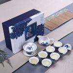 青花瓷韵 白瓷茶具10件套装 8茶杯+1盖碗+1茶壶